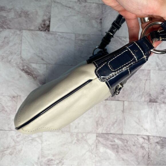 COACH Y2K Era Laura Hobo Style Cream Leather and Navy Patent Trim Handbag - Picture 16 of 16